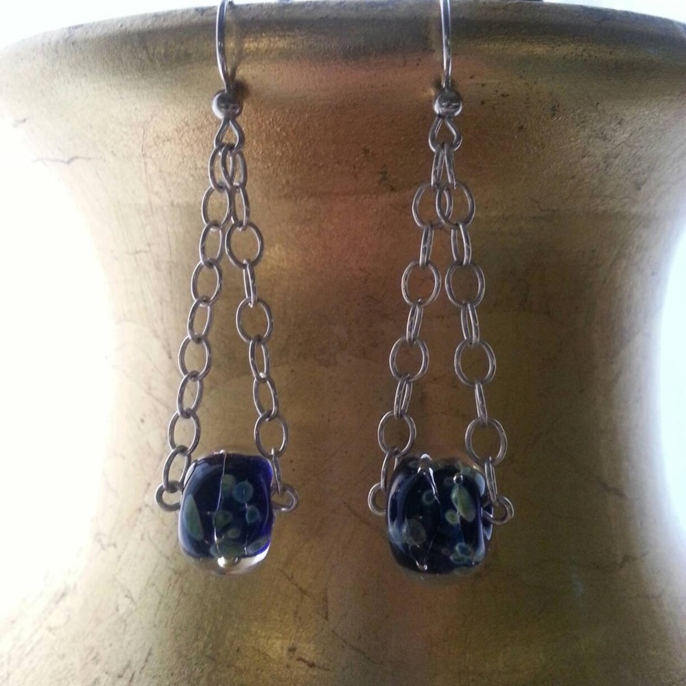 2 / for $10 Blue, green, sterling silver earrings